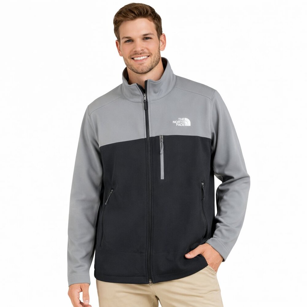 The North Face Mens Sz‎ L Windfall Soft Shell Full Zip Jacket Gray Black